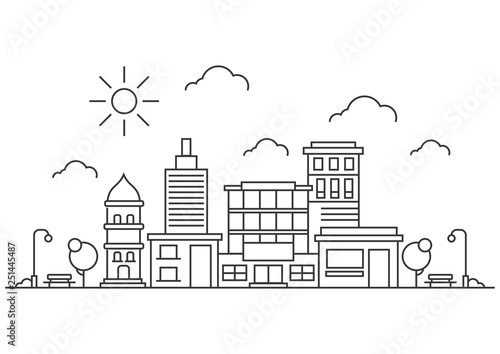 Vector Illustration line city. Construction business concept with houses
