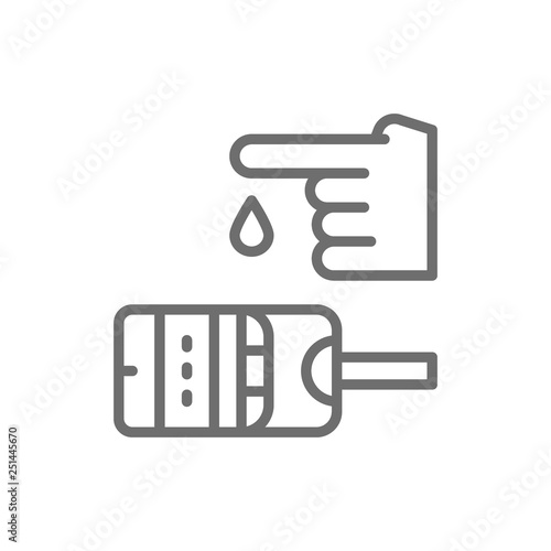 Blood sugar test, glucometer, glucose, diabetes line icon.