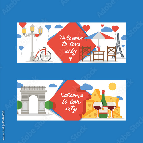 Paris vector pattern french culture eiffel tower and triumphal illustration europe tourism city traveling in France backdrop set parisian cheese croissant background