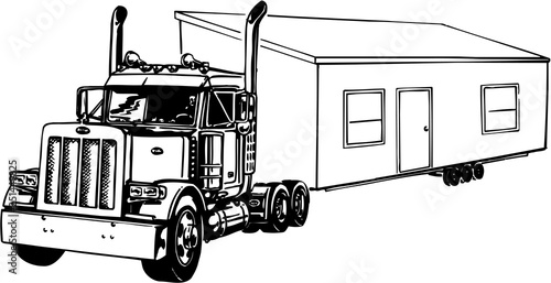 Truck with Mobile Home Vector Illustration