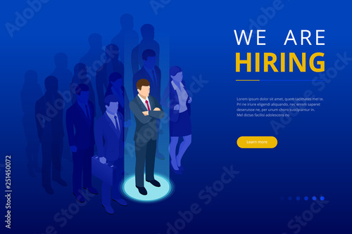 Isometric hiring and recruitment concept for web page, banner, presentation. Job interview, recruitment agency vector illustration