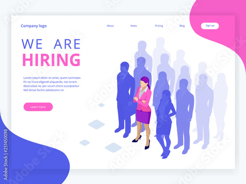 Isometric hiring and recruitment concept for web page, banner, presentation. Job interview, recruitment agency vector illustration