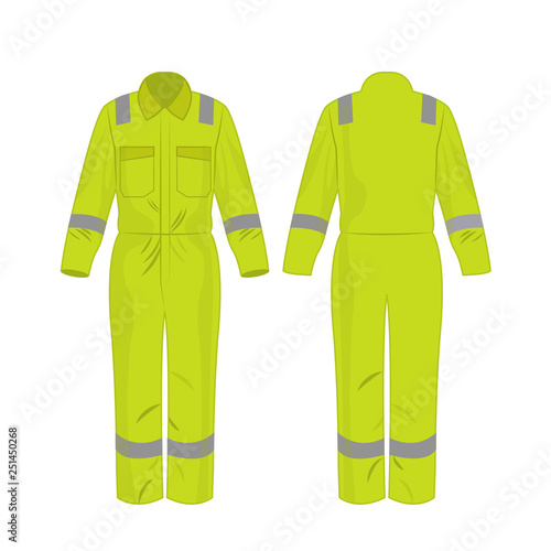 yellow green work overalls with safety band isolated vector on the white background
