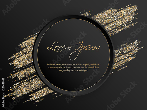 Black vector frame with golden glitter brushstroke.