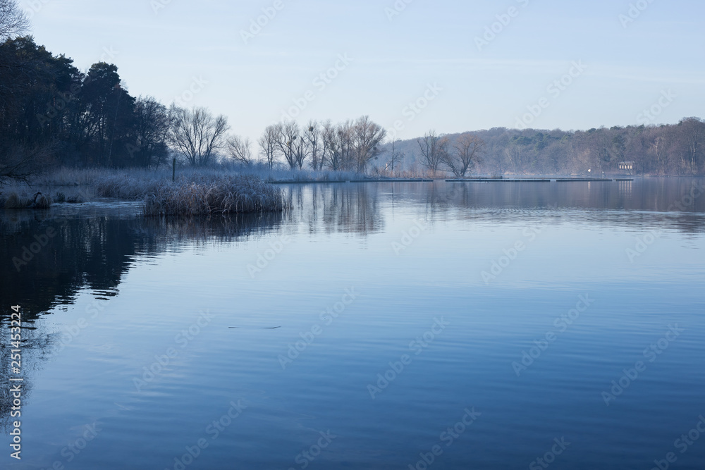 View over a lake in winter