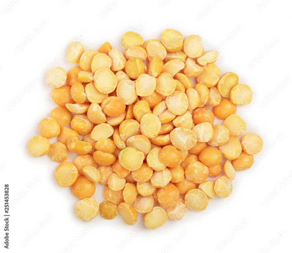 yellow split peas isolated on white background. Top view yellow split peas isolated on white background. Top view