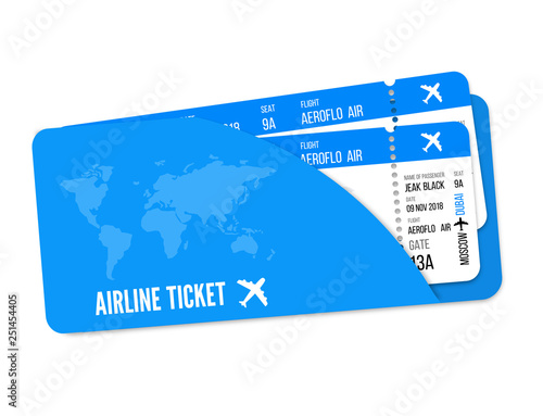 Realistic airline ticket design with passenger name. Vector illustration