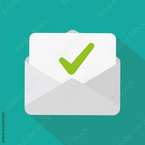 Check mark in mail envelope mailer send flat vector icon