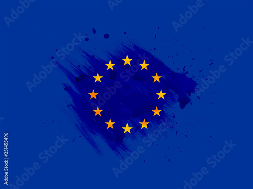 European Union flag with watercolor explosion in the center