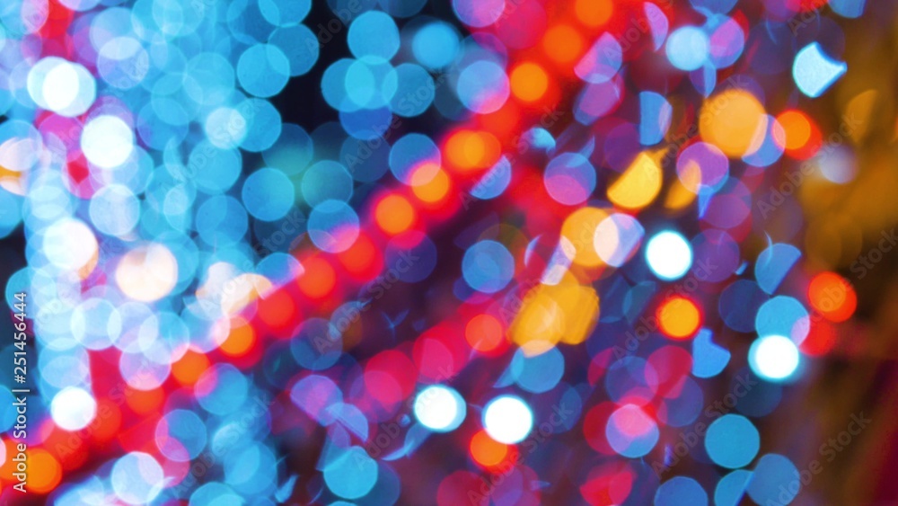 garlands Fires burn and flicker shimmer in soft focus bokeh Christmas or New Year background.