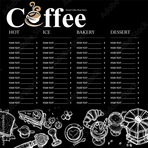 menu coffee shop cafe restaurant template design hand drawing graphic
