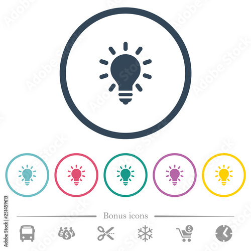 Lighting bulb flat color icons in round outlines photo