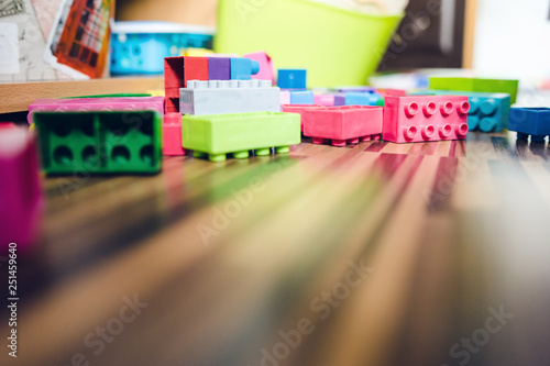Low Angle View on Cube Brick construction Toy On The Floor