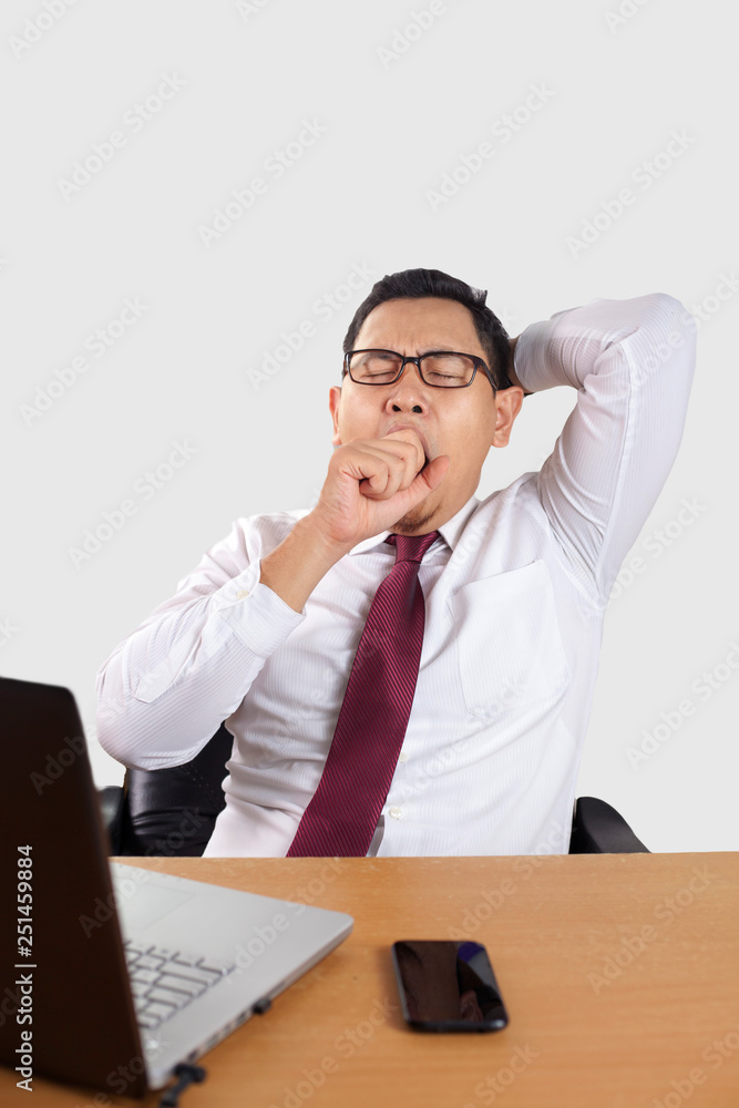 Tired Sleepy Asian Businessman Having Overworked Tired Sleepy Asian Businessman Having Overworked