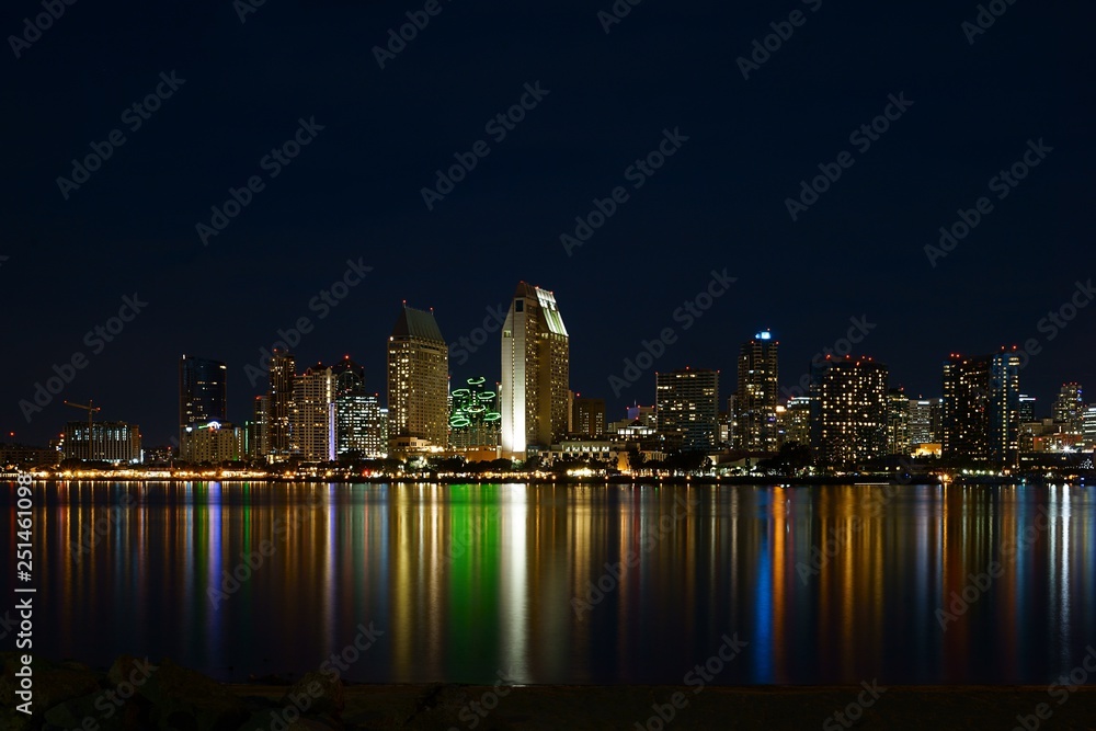 San Diego waterfront by night