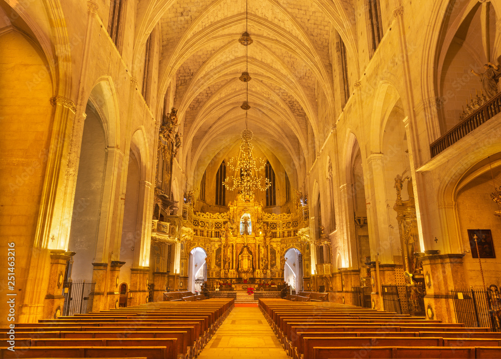 PALMA DE MALLORCA, SPAIN - JANUARY 28, 2019: The nave of the Convento de San Francisco church..