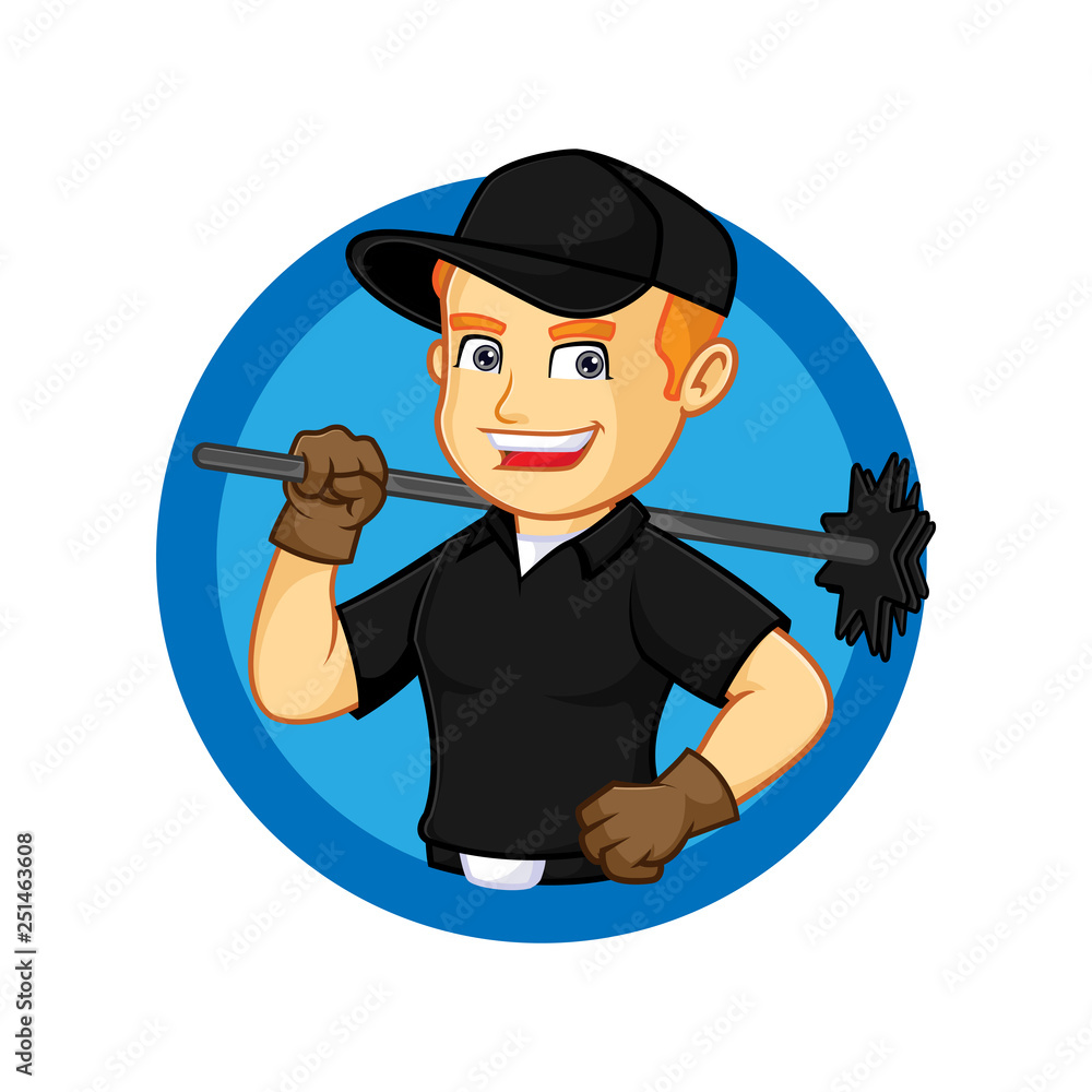 Obraz premium Chimney Sweeper hold broom inside circle