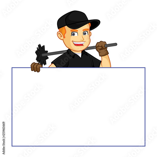 Chimney Sweeper hold white sign