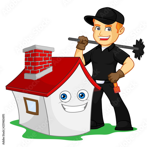 Chimney Sweeper holding chimney sweep broom