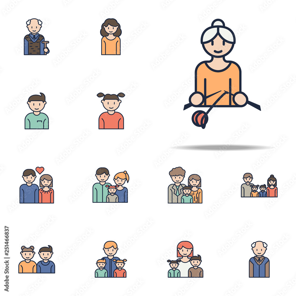 grandmother knitting cartoon icon. Family icons universal set for web and mobile