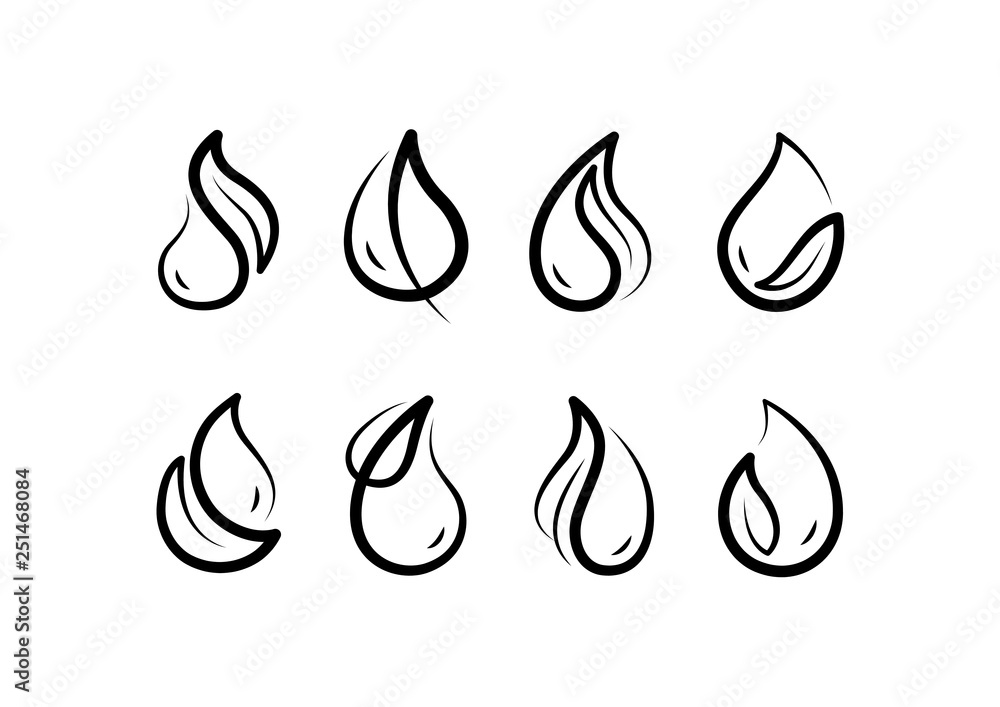 Drop and leaf combine logo or icon, black and white Drop and leaf combine logo or icon, black and white