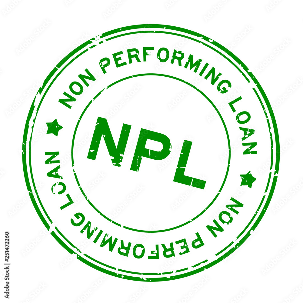 Grunge green NPL word (abbreviation of non performing loan) round rubber seal stamp on white background Grunge green NPL word (abbreviation of non performing loan) round rubber seal stamp on white background