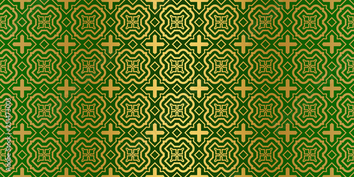 Geometric Modern Luxury Ornament. Seamless Vector Pattern. For Wallpaper, Invitation, Fashion Design. Green gold color