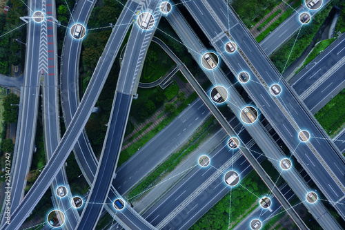 Communication network of transportation concept. Traffic control system. photo