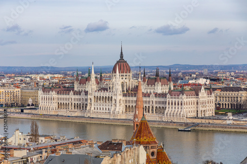 View from the Fishermen's Bastion on the Hungarian Parliament Building In Budapest, Hungary