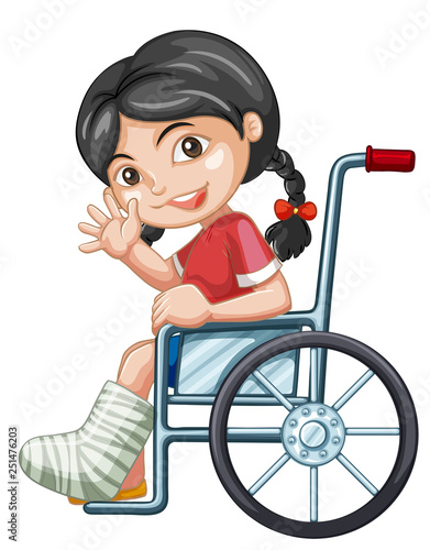 Injured girl on wheel chair