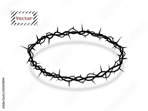 Vector crown of thorns, oval with shadow. The symbol of Christian Easter, the resurrection. The element is isolated on a light background.