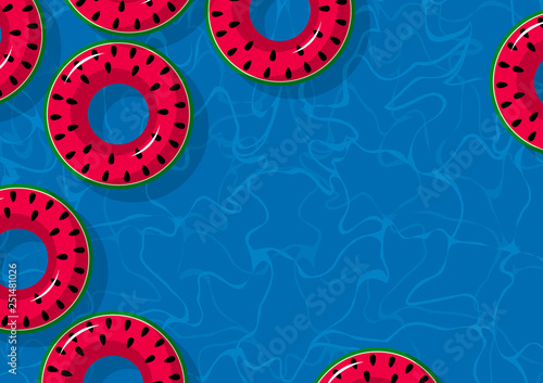 Summer concept design of inflatable watermelon in swimming pool with copy space vector illustration