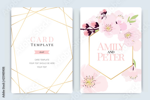 Wedding Invitation, floral invite thank you, rsvp modern card Design in pink flower  branches decorative Vector elegant rustic template