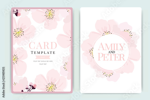 Wedding Invitation, floral invite thank you, rsvp modern card Design in pink flower  branches decorative Vector elegant rustic template