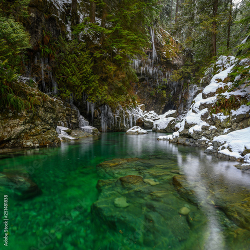 Winter scenery of the Lynn creek in Lynn Canyon Park in North Vancouver