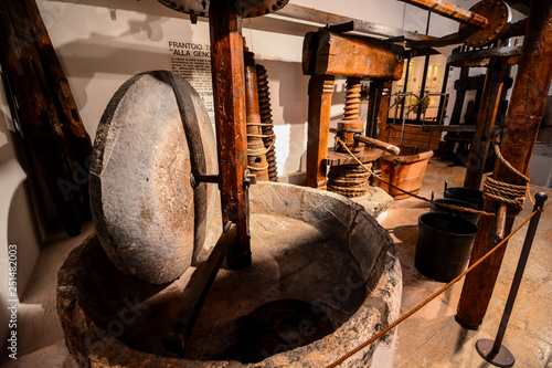 Vintage Ancient italian olive oil machine used to make oil, oil mill