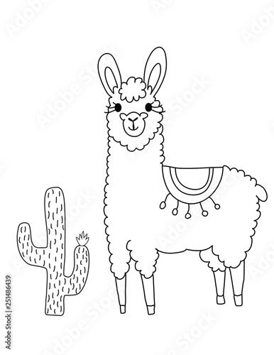 Llama Cute Coloring Page