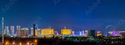 Panoramic Las Vegas Strip City Skyline of Hotels, Casinos, and Entertainment Centers
