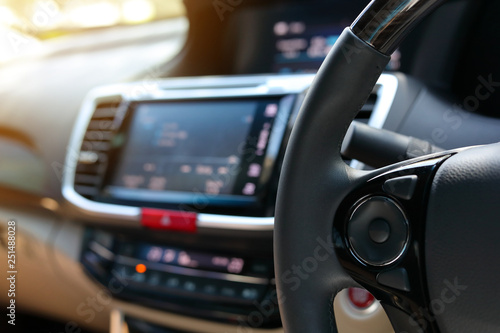 blank control button on steering wheel of vehicle car © sutichak