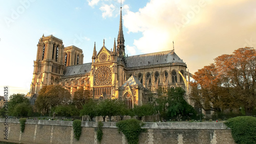 notre dame cathedral at sunset in paris, france
