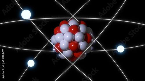 Atom model with three electrons around a nucleus 3D illustration