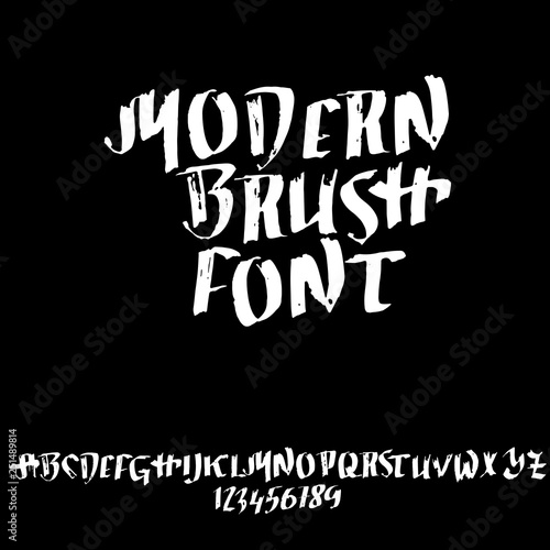 Grungy modern dry brush lettering. Handdrawn grunge ink font. Vector illustration.