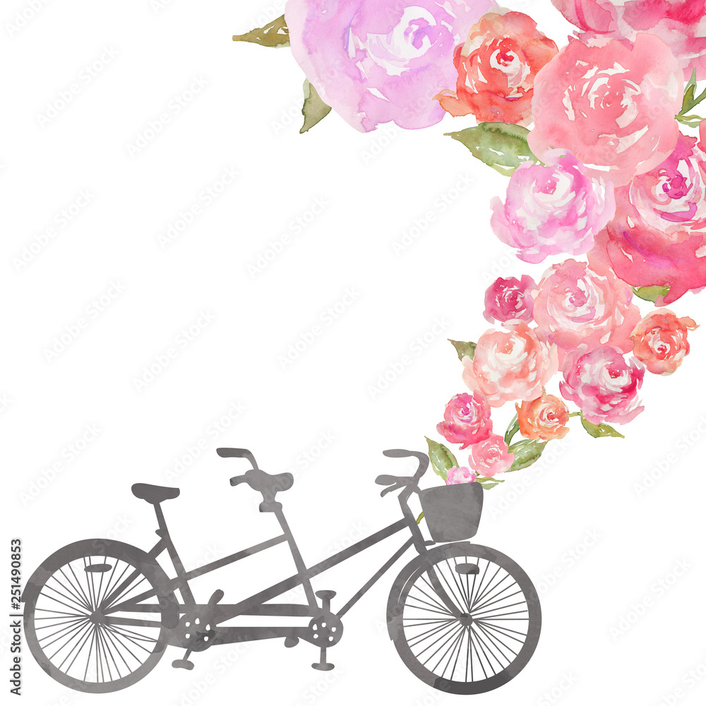 Cute Tandem Bicycle Illustration with Flowers