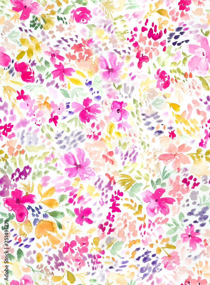 Cute Floral Pattern Background Wallpaper. Seamless Painted Pattern