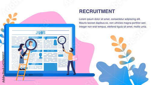 Recruitment Article Man Woman use Magnifying Glass