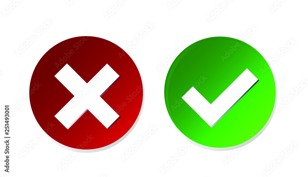 Obraz premium Button red cross green checkmark vector eps