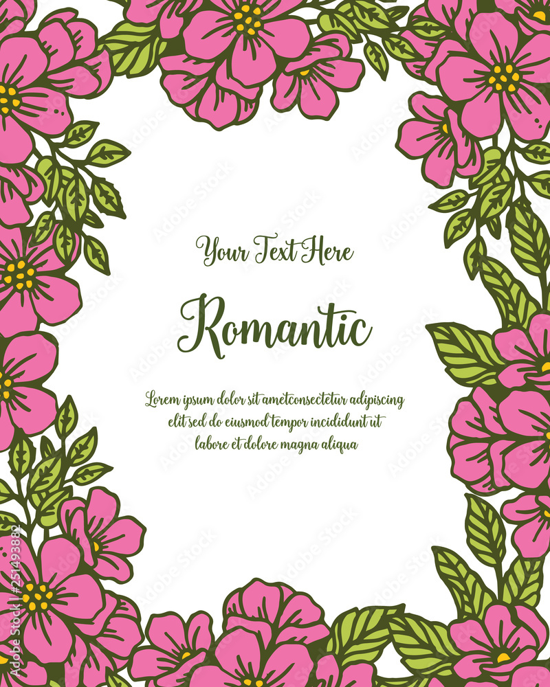 Vector illustration pink bouquets frame with write invitation romantic hand drawn