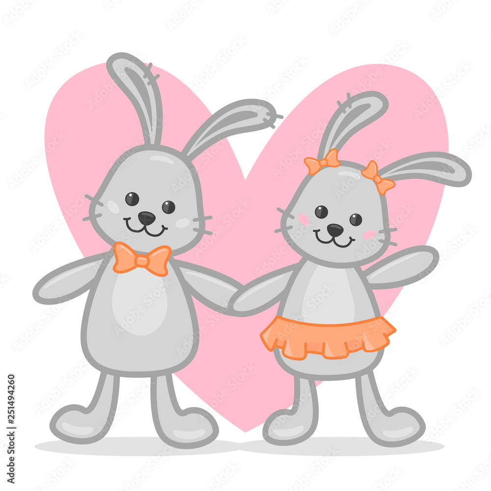 in love couple of rabbits, kids illustration in love couple of rabbits, kids illustration