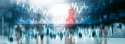 Candles chart diagram graph stock trading investment business finance concept mixed media double exposure virtual screen.