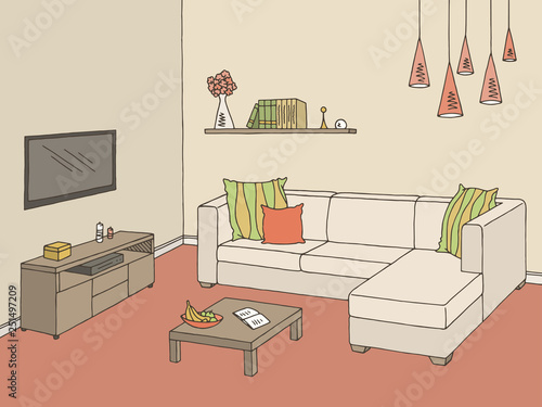 Living room graphic color home interior sketch illustration vector